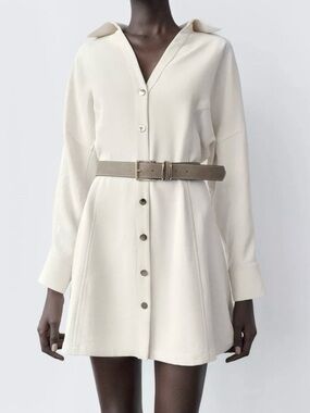 ZARA  NEW ❕BELTED CREPE MIDI DRESS SIZE LARGE |REF 2247/957 NWT OFF WHITE BIEGE